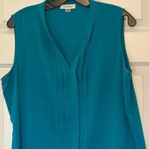 Calvin Klein Sleeveless Silky Teal Blouse – Size Large